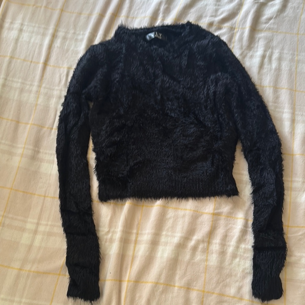Black Fuzzy Crew Neck Sweater